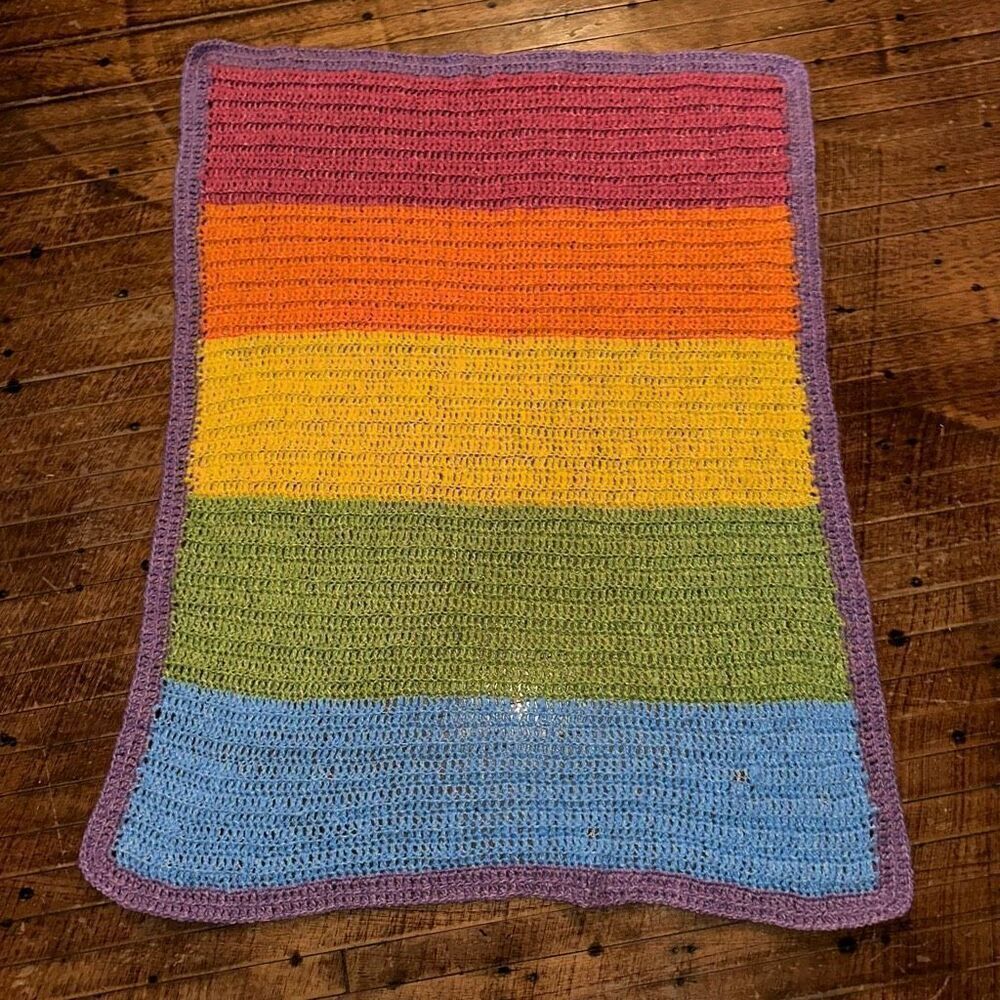 Rainbow baby multicolored handmade lightweight crochet blanket